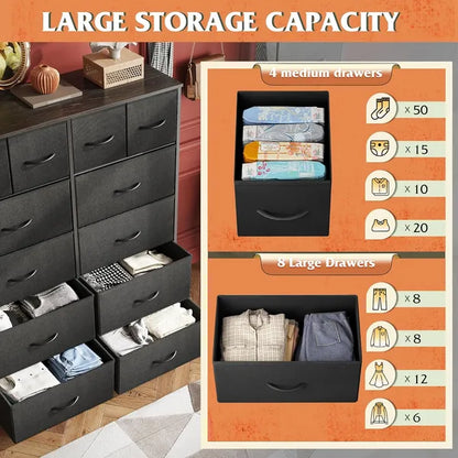 Tall Dresser For Bedroom With 12 Drawers, Dressers & Chests Of Drawers, Fabric Dresser For Closet, Living Room - view 3