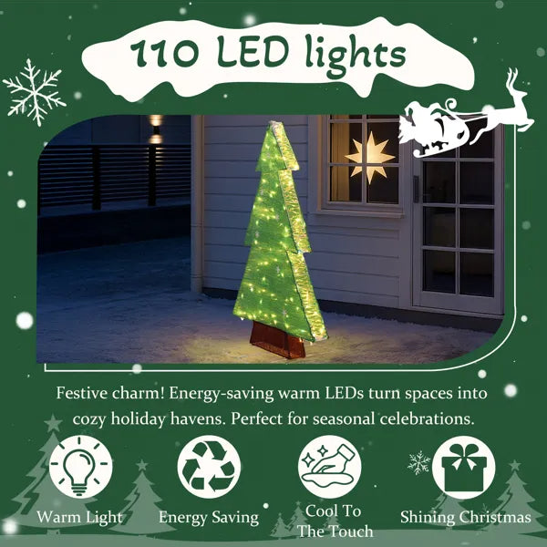 4FT Lighted Christmas Tree Yard Decorations, Pre-lit Holiday Decor With 110 Warm White LED Lights For Xmas Outdoor - view 3