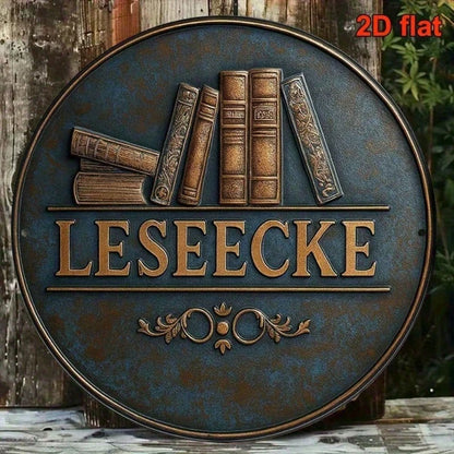 1pc 8x8 Inch Round French Aluminum Sign, Vintage Books Reading Corner Decorative Plaque