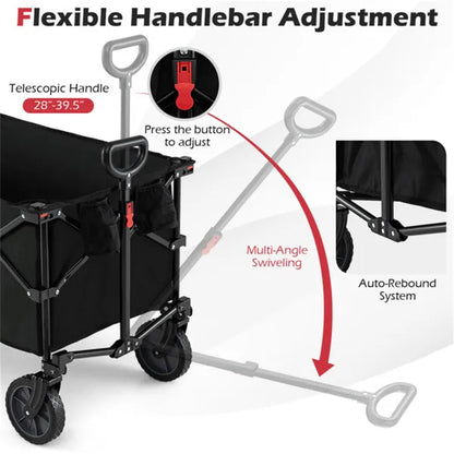 Black 400 Lbs Heavy-Duty Collapsible Wagon Cart With All-Terrain Wheels - view 2