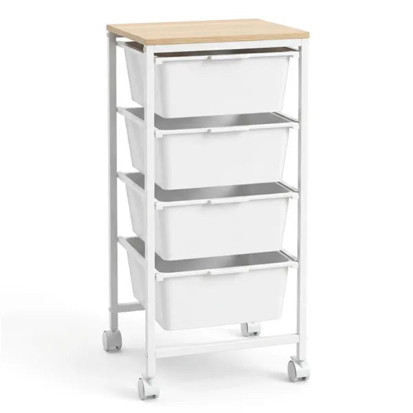 4-Drawer Rolling Storage Cart, Mobile Utility Organizer With MDF Wooden Top (Natural) - view 5