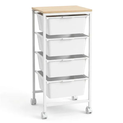 4-Drawer Rolling Storage Cart, Mobile Utility Organizer With MDF Wooden Top (Natural) - view 5