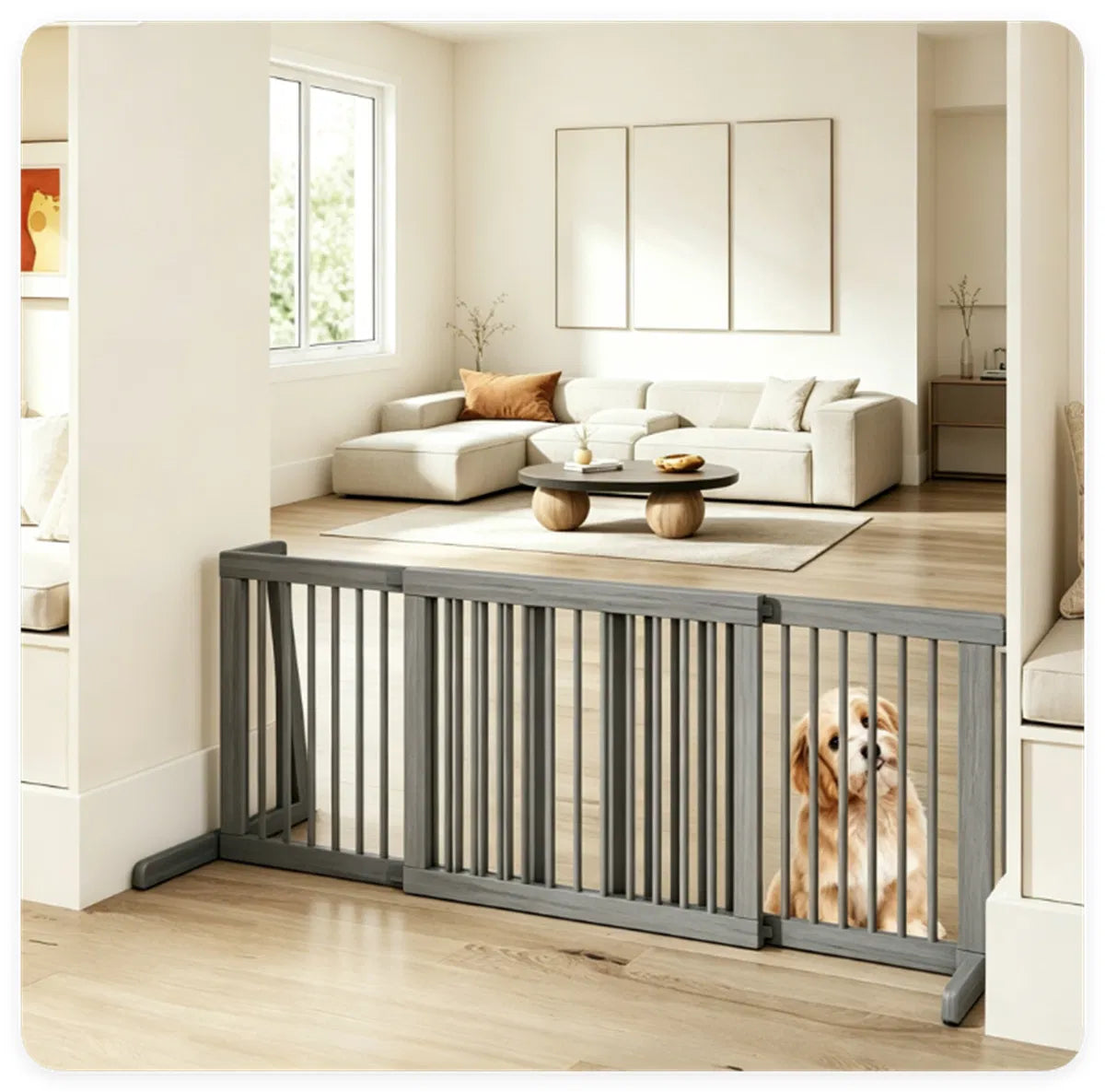 Adjustable Expandable Wooden Pet Gate 22 Inch Tall Freestanding Safety Fence - view 3