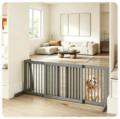 Adjustable Expandable Wooden Pet Gate 22 Inch Tall Freestanding Safety Fence - view 3