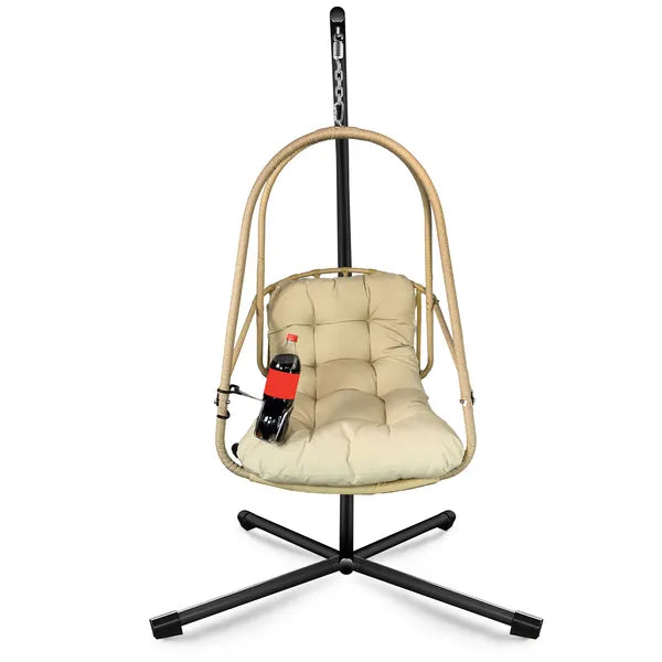 Hanging Egg Chair With Stand - Indoor/Outdoor Woven Rattan Swing Chair With Stand - 350lb Capacity - view 2