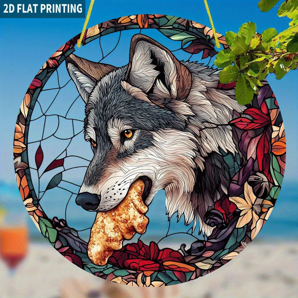 Autumn Floral Bohemian Wolf Acrylic Hanging Wall Art Home Decor Thanksgiving Gift