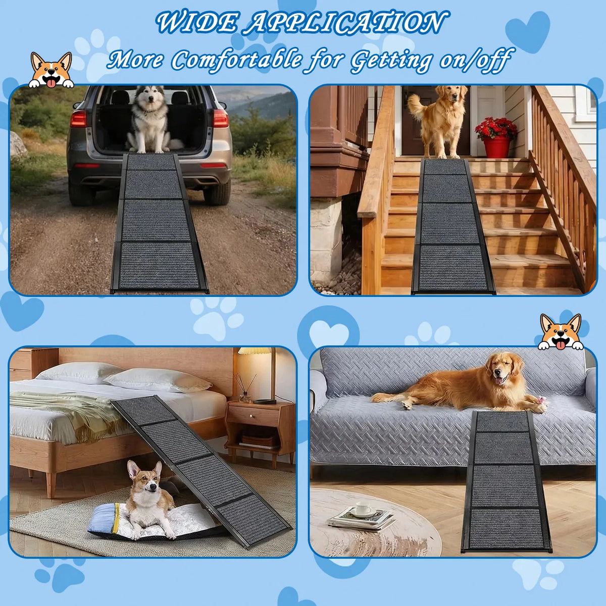 71" Long & 19" Wide Folding Dog Ramp for Car, SUV & Truck – Portable Pet Ramp with Non-Slip Surface, Extra Wide Steps - view 6