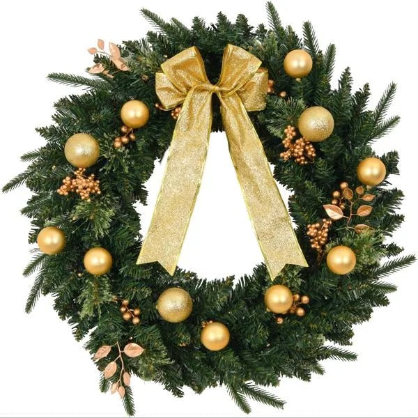 24in Pre-lit Battery Powered Christmas Wreath With Remote, Lighted Artificial Xmas Wreath With 50 Warm Lights And - view 2