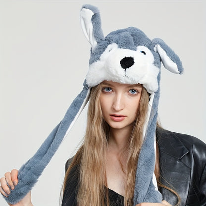 Cute Animal Moving Ear Hat Cute Panda Dog Frog Puppy Plush Hats Halloween Cosplay Party Earflap Hat For Women - view 9