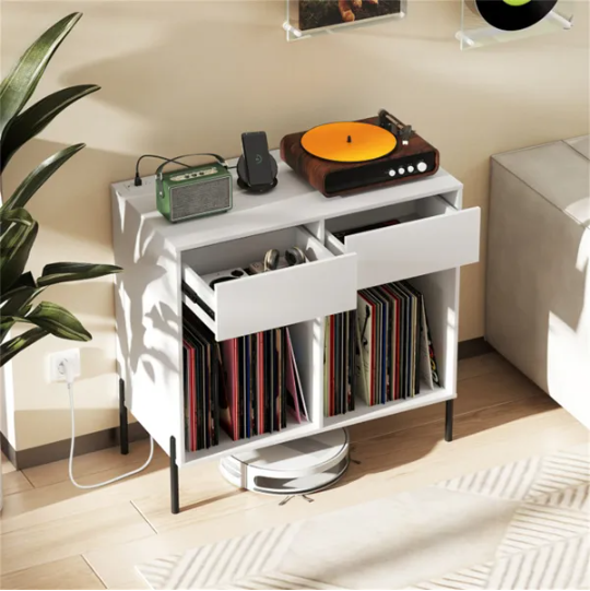 Record Player Storage Stand - Customizable Vinyl Compartments, Built-in Charging Station - view 6