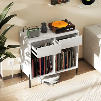 Record Player Storage Stand - Customizable Vinyl Compartments, Built-in Charging Station - view 6
