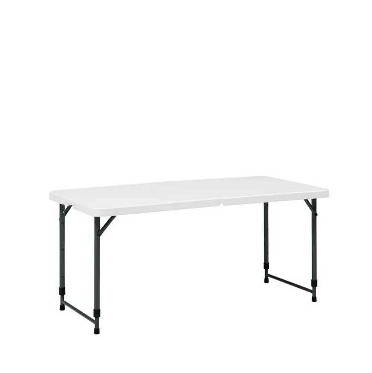 4 Foot Adjustable Height Folding Plastic Table, Indoor Outdoor White Granite - view 3