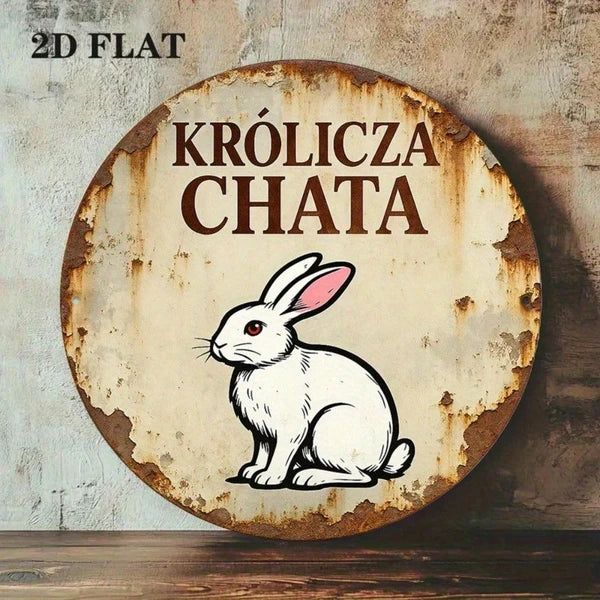 1pc Vintage French Rabbit House Metal Wall Sign, 8-Inch Round Krlcz Chatka Plaque, Durable Aluminum 2D Flat Art - view 5