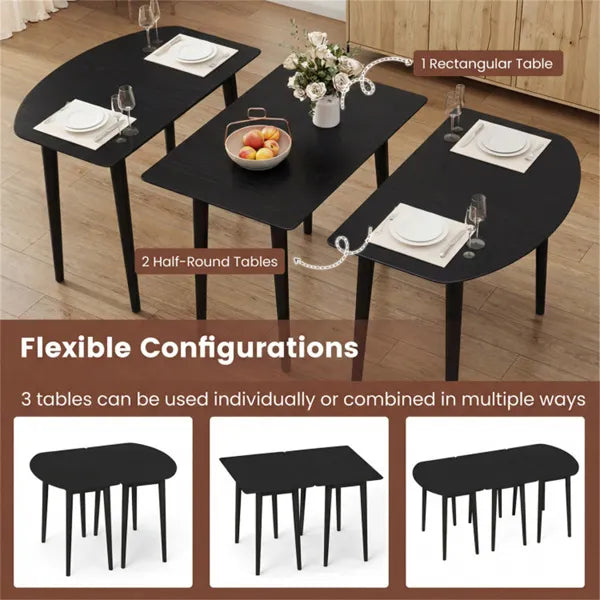 45" Extendable Dining Table Set, 2 Half-Round Tables Convertible To Oval For 4-6 People Black - view 2