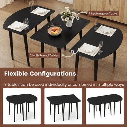 45" Extendable Dining Table Set, 2 Half-Round Tables Convertible To Oval For 4-6 People Black - view 2