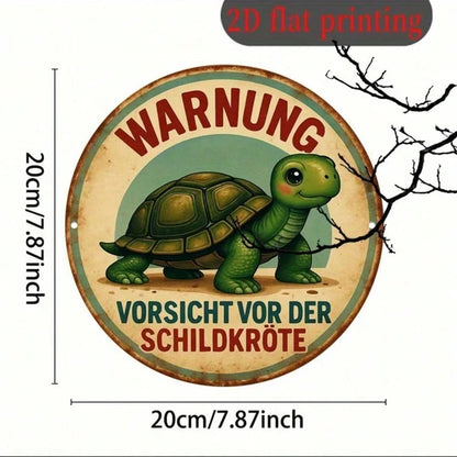 Vintage Turtle Crossing Metal Sign, German-Inspired Turtle Shell Wall Decor, 8x8 Inch Round Aluminum Plaque - view 3