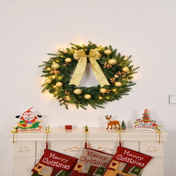 24in Pre-lit Battery Powered Christmas Wreath With Remote, Lighted Artificial Xmas Wreath With 50 Warm Lights And - view 5