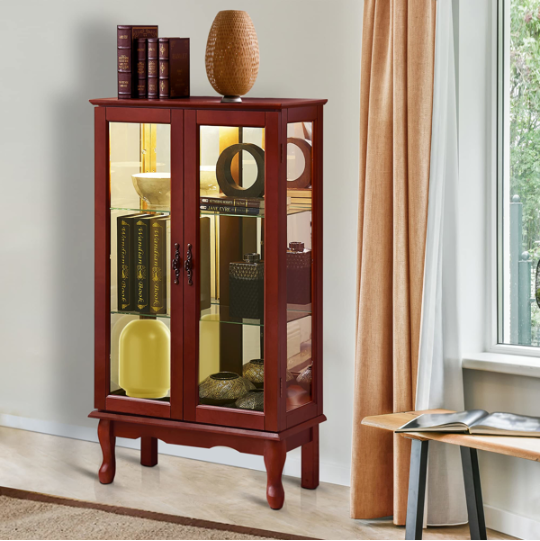 Curio Cabinet Lighted Curio Diapaly Cabinet With Adjustable Shelves And Mirrored Back Panel, Tempered Glass Doors - view 4