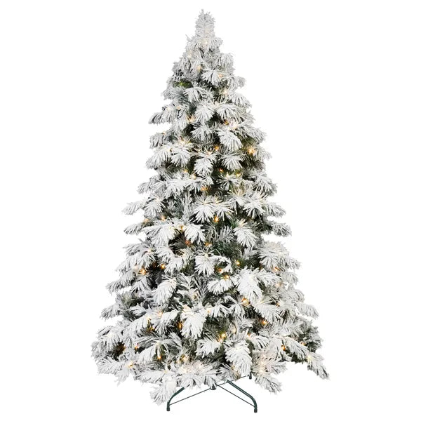 Artificial 6ft Flock LED-lit Christmas Tree With 594PE/PVC Mixed Branch Tips