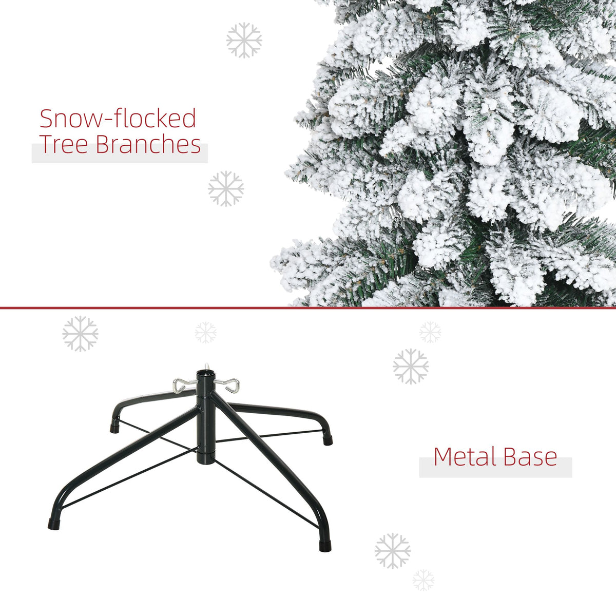 6 Ft Snow-Flocked Artificial Christmas Tree, Slim Pencil Xmas Tree With Realistic Branches, Metal Base, Green - view 2
