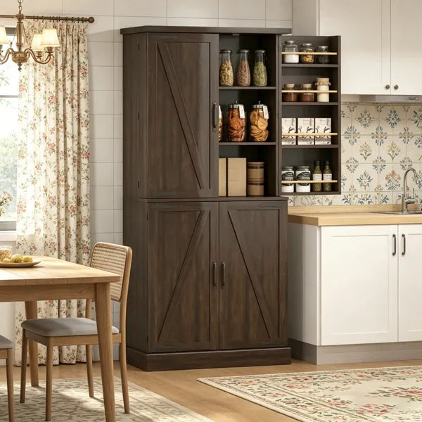 Rustic Barn Style Storage Cabinet With Adjustable Shelves 29.9 Inches X 15.7 Inches X 72 Inches For Kitchen