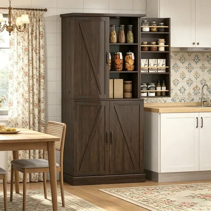 Rustic Barn Style Storage Cabinet With Adjustable Shelves 29.9 Inches X 15.7 Inches X 72 Inches For Kitchen