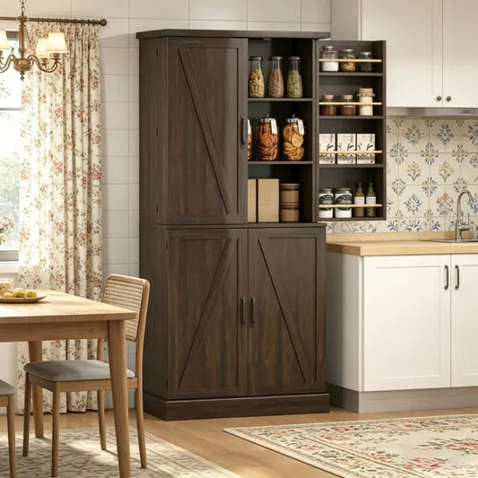 Rustic Barn Style Storage Cabinet With Adjustable Shelves 29.9 Inches X 15.7 Inches X 72 Inches For Kitchen