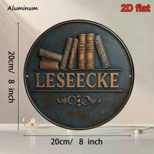 1pc 8x8 Inch Round French Aluminum Sign, Vintage Books Reading Corner Decorative Plaque - view 2