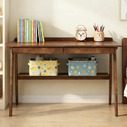 Solid Wood Writing Desk, Home Office Desk for Small Spaces, Mid Century Modern Desks with 2 Drawers & Storage Shelf - view 8