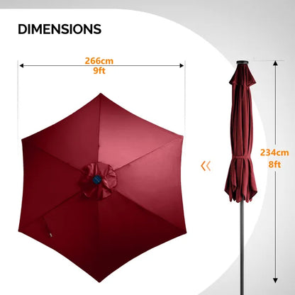 9ft Solar LED Patio Umbrella With Push Button Tilt & Crank, 6 Ribs Waterproof Polyester Outdoor Market Table Umbrella - view 4