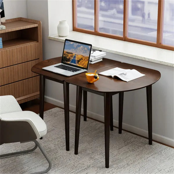 45" Extendable Dining Table Set, 2 Half-Round Tables Convertible To Oval For 4-6 People Walnut - view 4
