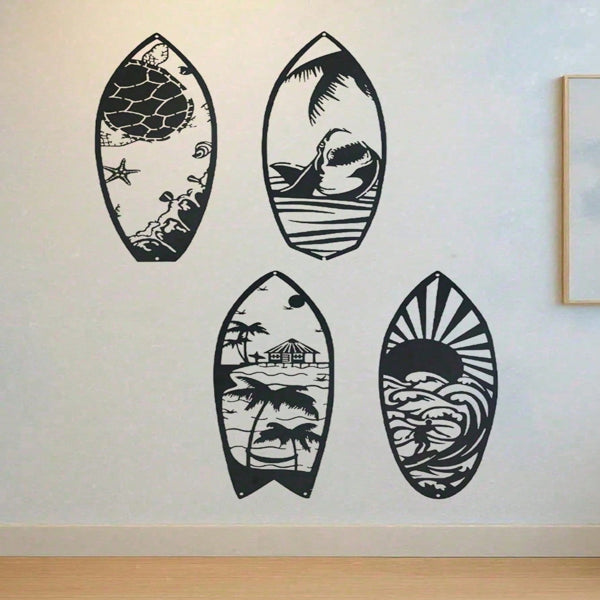 4 Piece Metal Surfboard Wall Art Coastal Beach House Decor Modern Sculpture For Living Room Bedroom Kitchen Gift