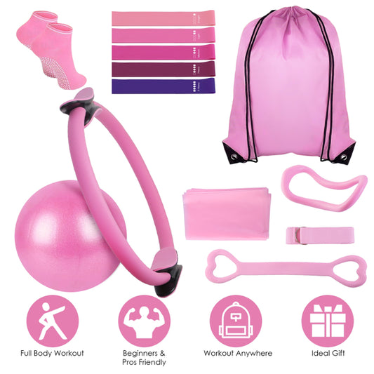 14Pcs All-in-One Pilates Kit, Pilates Ring Yoga Ball Resistance Bands Set With Carry Bag - view 2