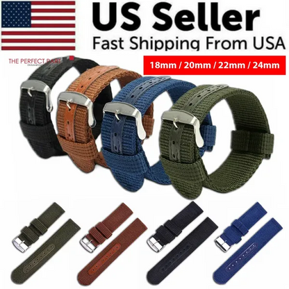 18mm 20mm 22mm 24mm Military Canvas Nylon Wrist Watch Band Strap Bracelet Sport