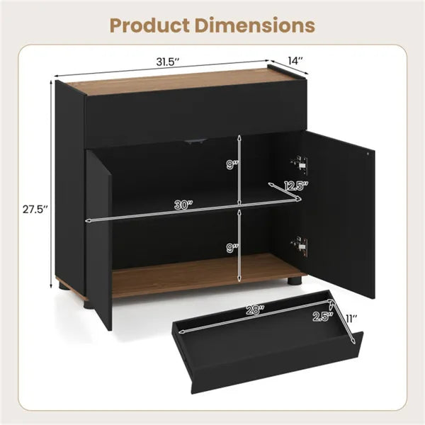 31.5" Kitchen Buffet Sideboard Cabinet With Push-to-Open Doors, Wood Storage Cabinet For Dining Room - Black - view 3