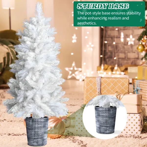 4 FT White Artificial Christmas Tree With Pot Stand, Potted Xmas Pine Tree With 200 Branch Tips For Holiday Party - view 6