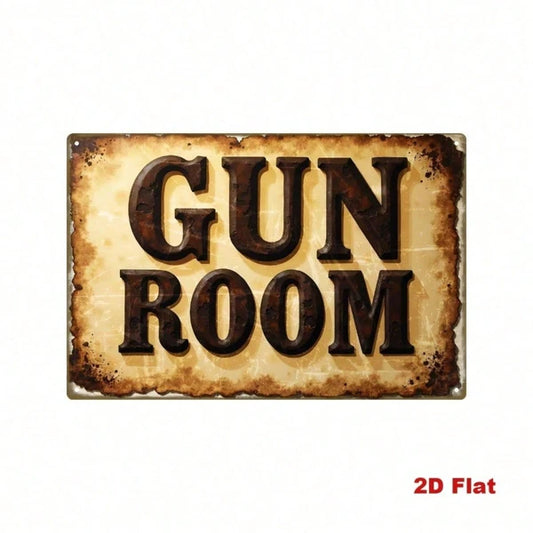 Vintage Gun Room Metal Sign Retro Tin Plaque Wall Art, Old Texture Iron Decor For Living Room Bar Man Cave Home - view 2