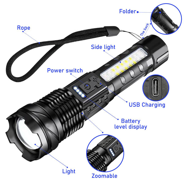 2Pack-USB Rechargeable LED Flashlight Adjustable Focus Camping Hiking Outdoor Flashlight Work Light Logistics - view 5