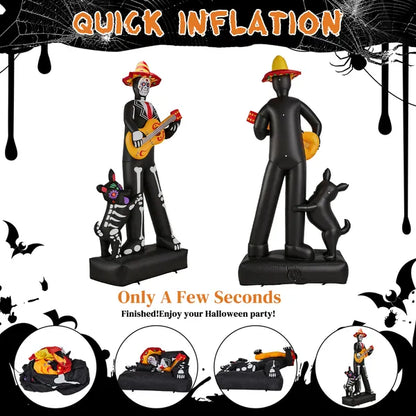 7.3ft Ghostly Musician With Dog, 6 LEDs, Black, White, Orange, Halloween Inflatable Decoration, 1500mA, 12V, US Standard - view 3