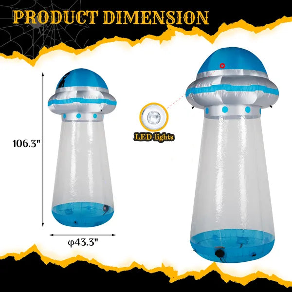 8.8 FT Halloween Inflatable UFO Yard Decoration, Fun Tall Blow Up Yard Decor With Built-in LED Lights And Stand Inside - view 2