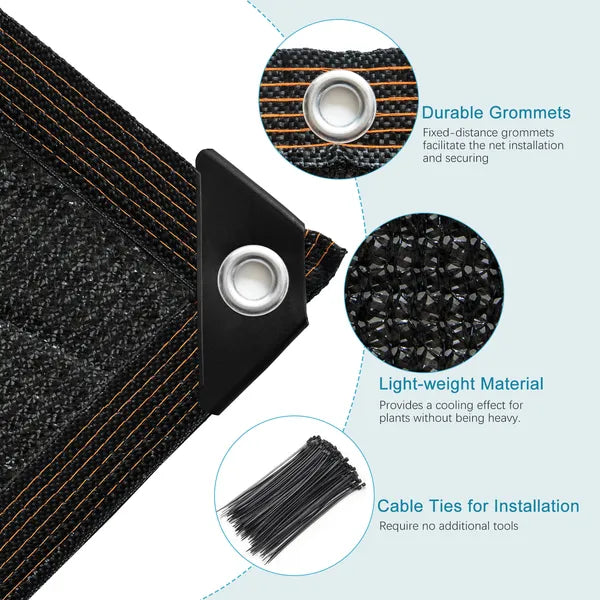 6ft*8.5ft Heavyweight Black Sunshade Net With Snap-on Design For Sun Protection, Windproofing - view 2