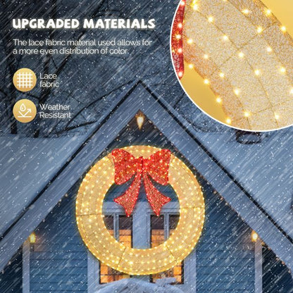60in Pre-Lit Outdoor Christmas Wreath Decoration, LED Metal Holiday Decor For Home Exterior, Garden W 400 Lights, Bow - view 5