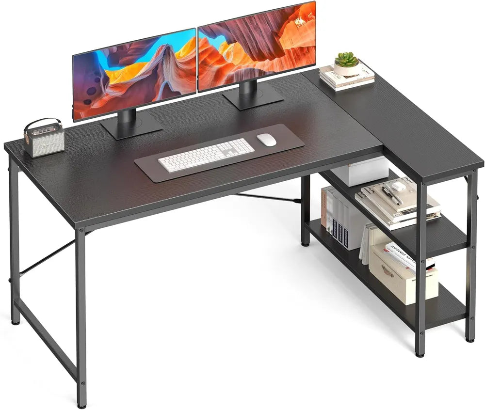 L-shaped Office Desk, 39-55inch Computer Desk, Writing Work Desk With Reversible Storage Rack - view 4