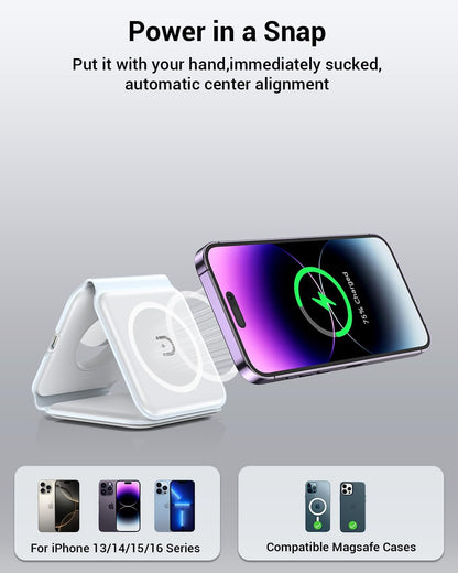 Wireless Charger, Magnetic Foldable 3 In 1 Mag-Safe Charger, Fast Travel Wireless Charging Station For IPhone - view 5