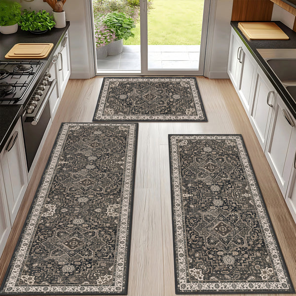 Kitchen Rug Sets Of 3 Washable Boho Kitchen Rugs And Runner Carpets Non Slip Kitchen Area Rug For Laundry Room Entryway - view 2