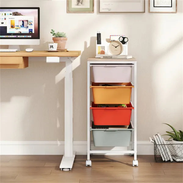 4-Drawer Rolling Storage Cart, Mobile Utility Organizer With MDF Wooden Top (Macaron) - view 3