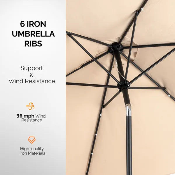 9ft Solar Patio Umbrella With LED Lights, Outdoor Market Table Umbrella With Push Button Tilt & Crank - view 4
