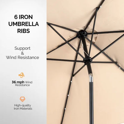 9ft Solar Patio Umbrella With LED Lights, Outdoor Market Table Umbrella With Push Button Tilt & Crank - view 4