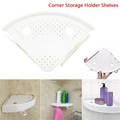 Bathroom Wall Corner Shelf Organizer Kitchen Corner Storage Rack Non-Marking Shelf With Hooks - view 3