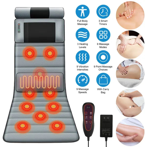 Vibration Massage Mat Full Body & Neck Kneading Massager - 20 Nodes, 3 Massage Modes&Speeds, 9 Vibration Settings